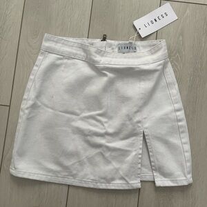Lioness White denim mini skirt with split